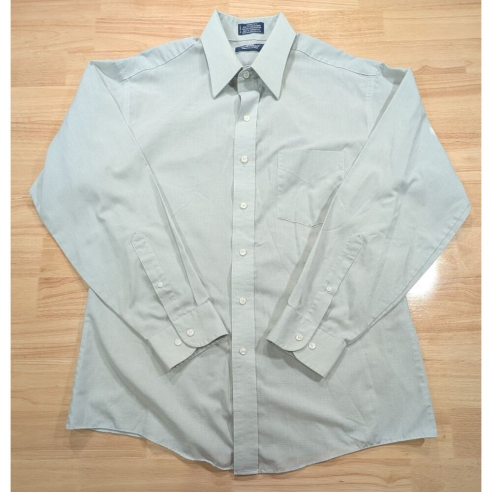 Stafford Shirt Men Large L 16.5 34/35 Wrinkle Free Athletic Fit Mint Green Dress